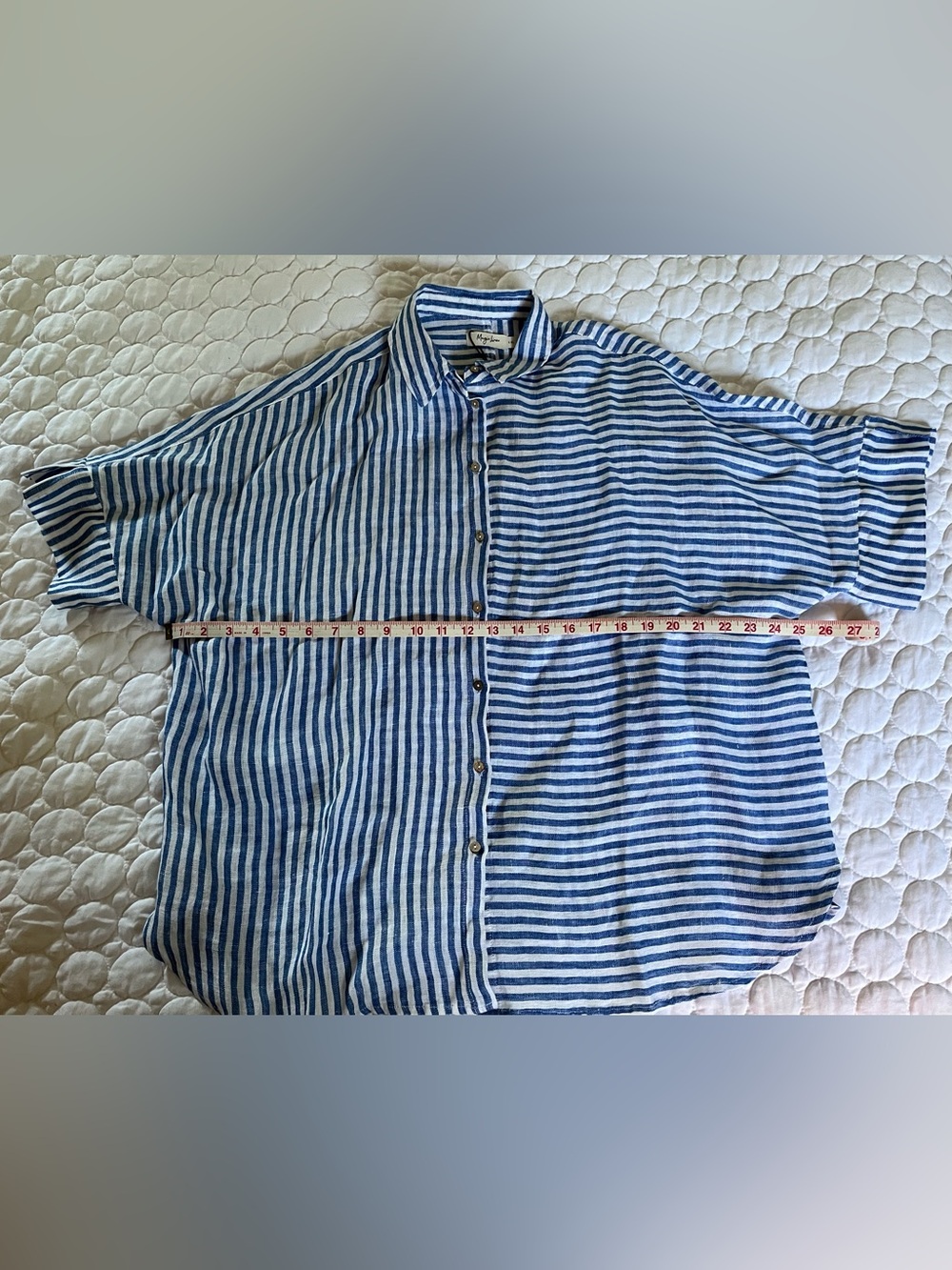 Magic Linen L/XL Cobalt Blue Oversized Striped Linen Shirt - Picture 2 of 11